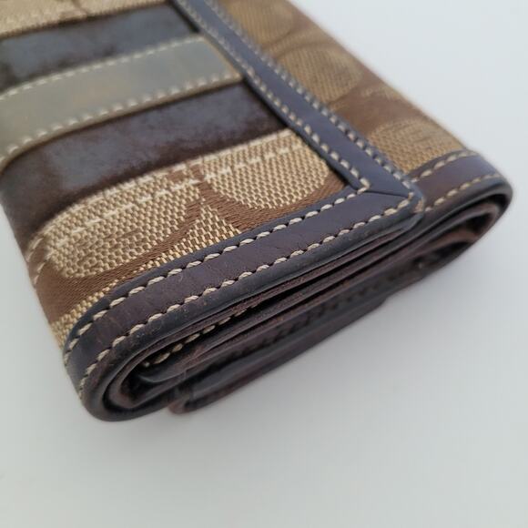COACH Vtg Card Bill Holder Brown Small Small Mini Wallet Geniue Leather Canvas - Picture 9 of 10